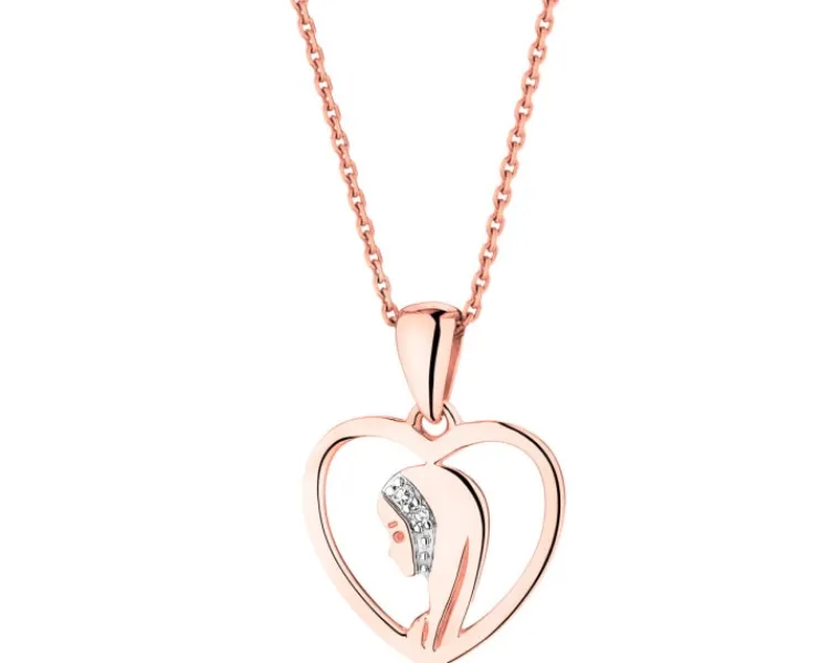 Apart Zawieszka z różowego złota z diamentami - medalik Matka Boska, serce - 0,006 ct - próba 375< Zawieszki
