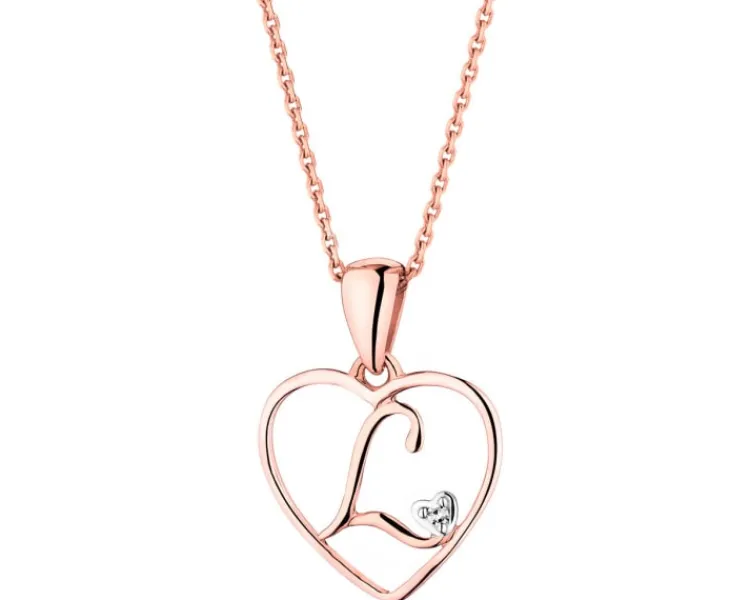 Discount Apart Zawieszka z różowego złota z diamentem - litera L, serce - 0,005 ct - próba 375