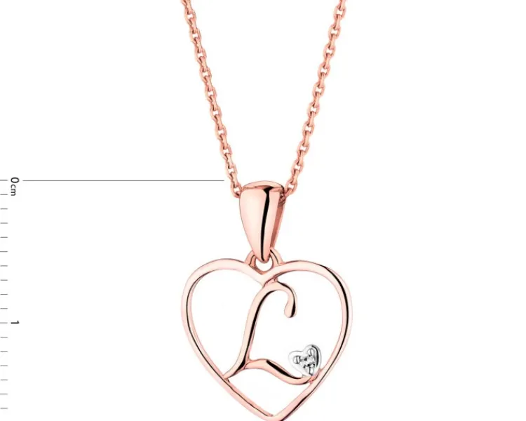 Discount Apart Zawieszka z różowego złota z diamentem - litera L, serce - 0,005 ct - próba 375