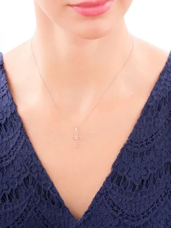 Apart Zawieszka z żółtego i białego złota z diamentem - krzyż - 0,003 ct - próba 585