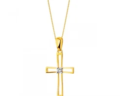 Apart Zawieszka z żółtego i białego złota z diamentem - krzyż - 0,002 ct - próba 375< Zawieszki