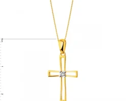 Apart Zawieszka z żółtego i białego złota z diamentem - krzyż - 0,002 ct - próba 375< Zawieszki