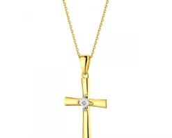 Apart Zawieszka z żółtego i białego złota z diamentem - krzyż - 0,003 ct - próba 375< Zawieszki