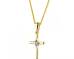 Outlet Apart Zawieszka z żółtego i białego złota z diamentem - krzyż - 0,005 ct - próba 375