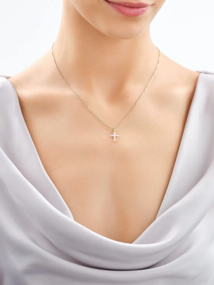 Hot Apart Zawieszka z żółtego złota z brylantami laboratoryjnymi - krzyż - 0,18 ct - próba 585