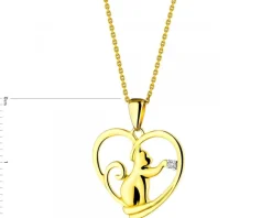 New Apart Zawieszka z żółtego złota z brylantem - kot, serce - 0,008 ct - próba 375