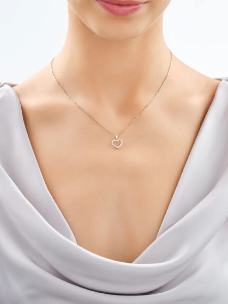 Online Apart Zawieszka z żółtego złota z brylantami laboratoryjnymi - serce - 0,25 ct - próba 585