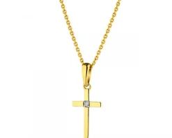 Apart Zawieszka z żółtego złota z brylantem - krzyż - 0,006 ct - próba 585< Zawieszki