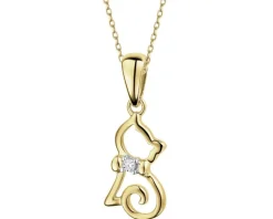 Online Apart Zawieszka z żółtego złota z brylantem - kot - 0,008 ct - próba 585
