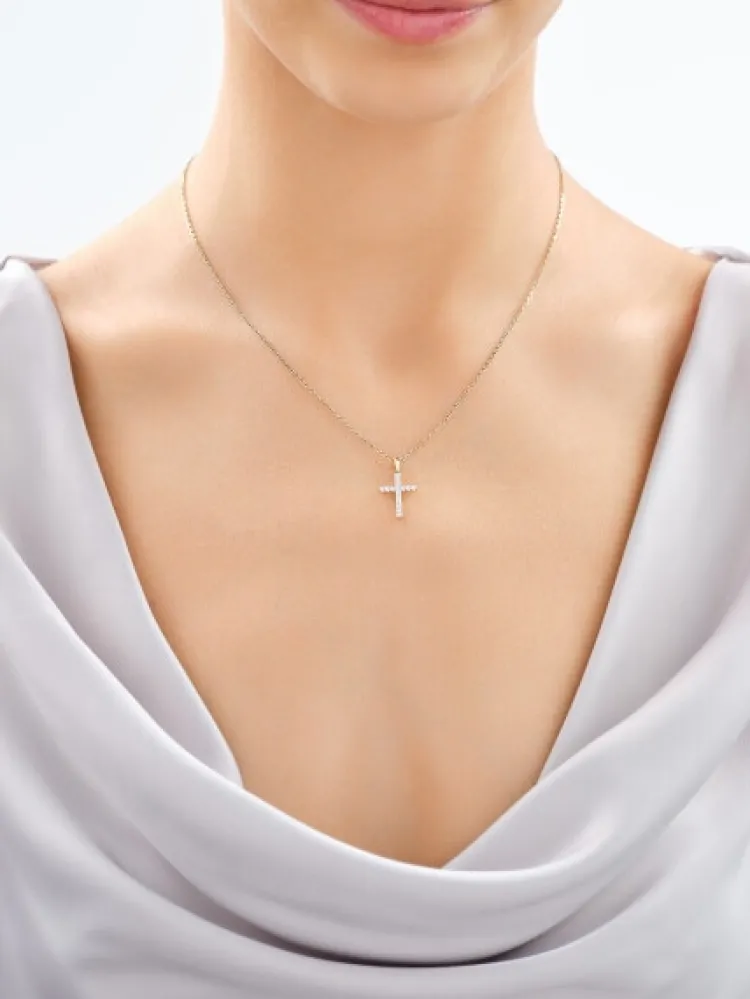 Apart Zawieszka z żółtego złota z brylantami laboratoryjnymi - krzyż - 0,22 ct - próba 585< Wszystkie