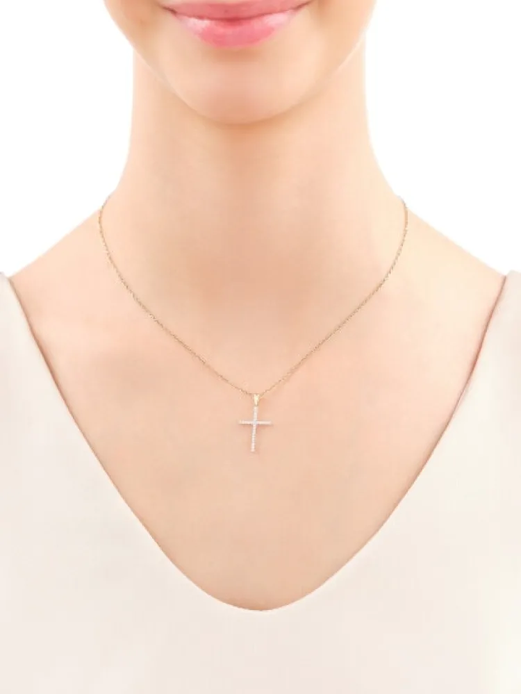 Apart Zawieszka z żółtego złota z brylantami - krzyż - 0,15 ct - próba 585< Zawieszki