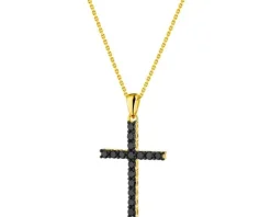 Apart Zawieszka z żółtego złota z czarnymi brylantami - krzyż - 0,36 ct - próba 375