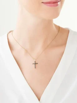 Apart Zawieszka z żółtego złota z czarnymi brylantami - krzyż - 0,36 ct - próba 375