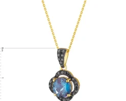 Clearance Apart Zawieszka z żółtego złota z czarnymi brylantami i topazem London Blue - próba 585