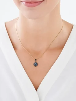 Clearance Apart Zawieszka z żółtego złota z czarnymi brylantami i topazem London Blue - próba 585