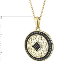 Discount Apart Zawieszka z żółtego złota z czarnymi diamentami - rozeta - 0,15 ct - próba 585