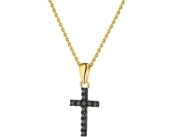 Apart Zawieszka z żółtego złota z czarnymi brylantami - krzyż - 0,10 ct - próba 375< Zawieszki