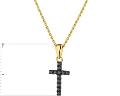 Apart Zawieszka z żółtego złota z czarnymi brylantami - krzyż - 0,10 ct - próba 375< Zawieszki