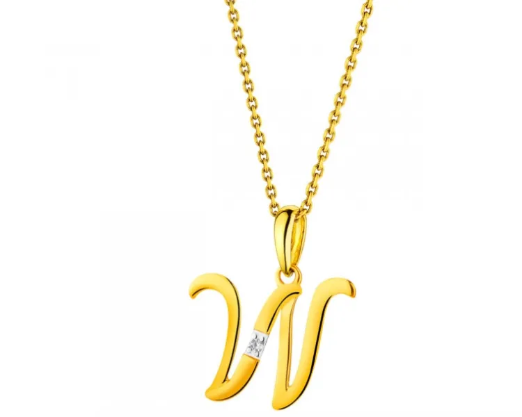 Apart Zawieszka z żółtego złota z diamentem - litera W - 0,004 ct - próba 585< Zawieszki