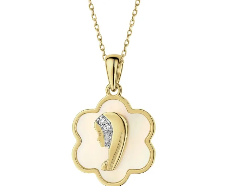 Clearance Apart Zawieszka z żółtego złota z diamentami - medalik Matka Boska - próba 375