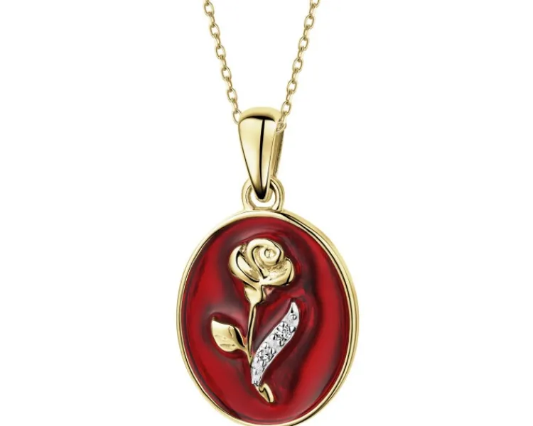Apart Zawieszka z żółtego złota z diamentami i emalią - róża - 0,006 ct - próba 375< Zawieszki