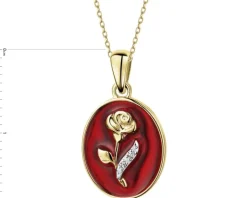 Apart Zawieszka z żółtego złota z diamentami i emalią - róża - 0,006 ct - próba 375< Zawieszki