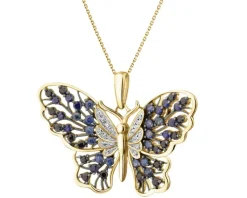 Apart Zawieszka z żółtego złota z  diamentami i szafirami - motyl - próba 585< Zawieszki