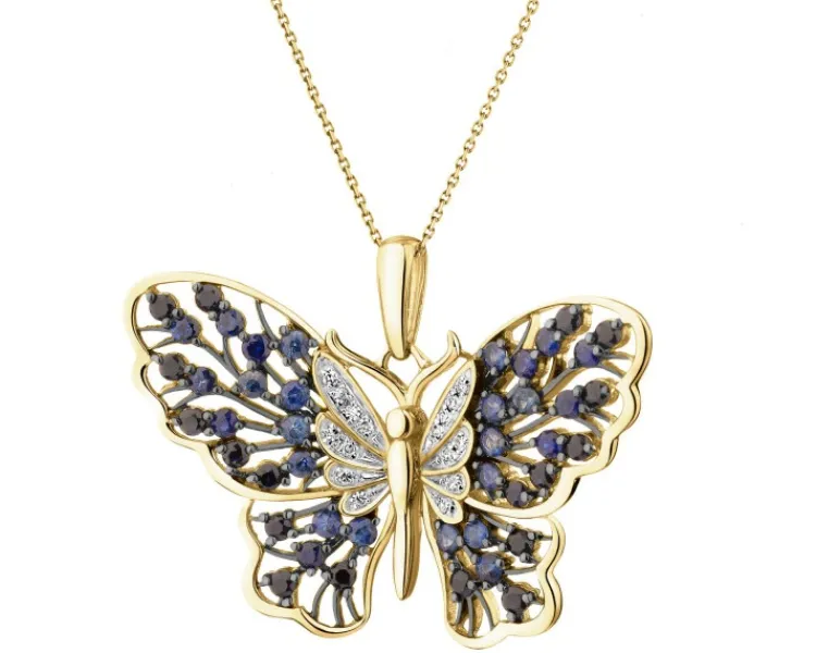 Apart Zawieszka z żółtego złota z diamentami i szafirami - motyl - próba 585< Zawieszki