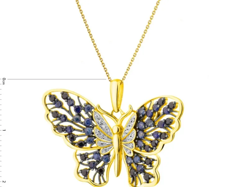 Apart Zawieszka z żółtego złota z diamentami i szafirami - motyl - próba 585< Zawieszki