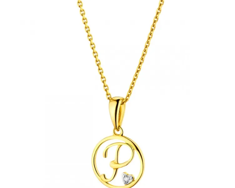 Apart Zawieszka z żółtego złota z diamentem - litera P - 0,003 ct - próba 585< Zawieszki