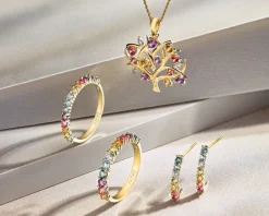 Apart Zawieszka z żółtego złota z diamentami i kamieniami ozdobnymi - drzewko - próba 375< Zawieszki