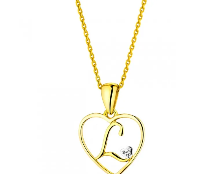 Hot Apart Zawieszka z żółtego złota z diamentem - litera L, serce - 0,005 ct - próba 375