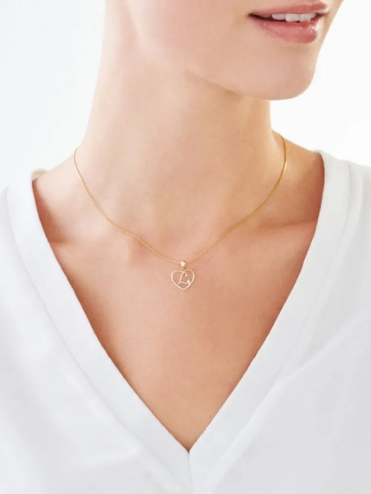 Hot Apart Zawieszka z żółtego złota z diamentem - litera L, serce - 0,005 ct - próba 375