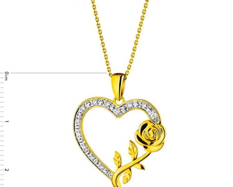 Best Apart Zawieszka z żółtego złota z diamentami - serce, róża - 0,05 ct - próba 375