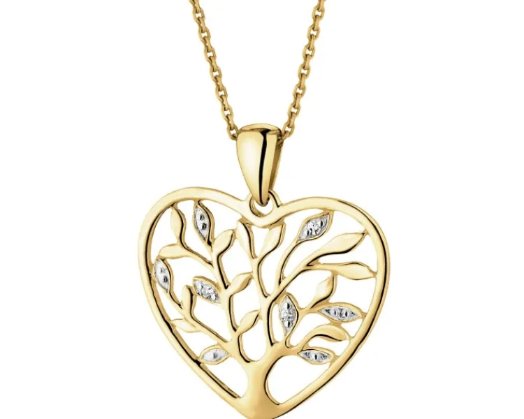 Apart Zawieszka z żółtego złota z diamentami - serce, drzewko - 0,01 ct - próba 585< Zawieszki