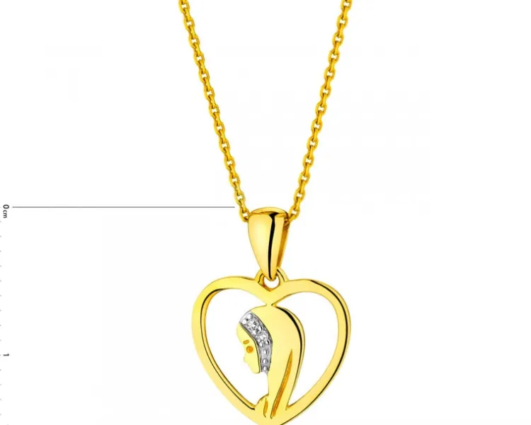 Apart Zawieszka z żółtego złota z diamentami - medalik Matka Boska, serce - 0,006 ct - próba 375< Zawieszki