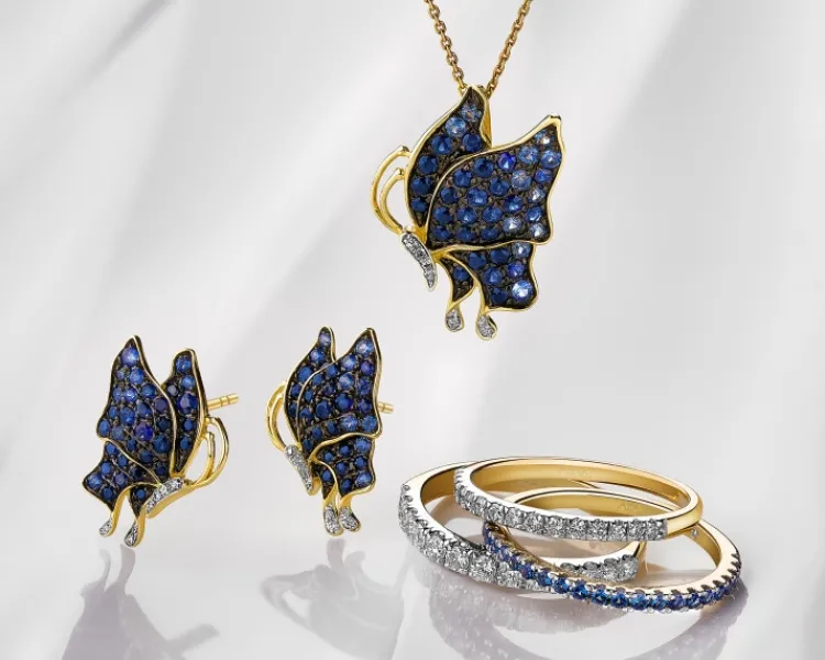 Hot Apart Zawieszka z żółtego złota z diamentami i szafirami - motyl - próba 585