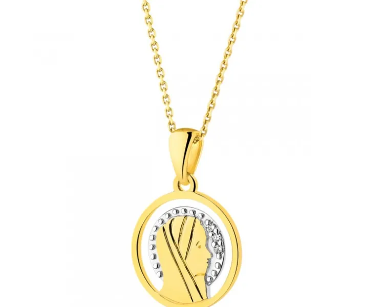 Apart Zawieszka z żółtego złota z diamentami - medalik Matka Boska - 0,009 ct - próba 375< Zawieszki