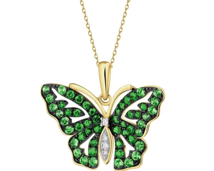 Apart Zawieszka z żółtego złota z diamentami i granatami - motyl - próba 585< Wszystkie