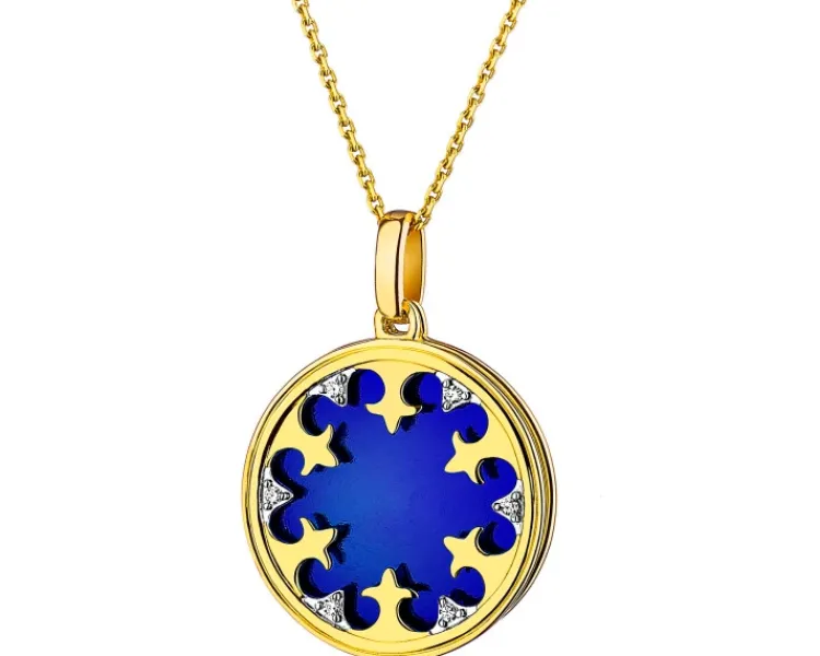 Apart Zawieszka z żółtego złota z diamentami i emalią - rozeta - 0,01 ct - próba 375< Zawieszki