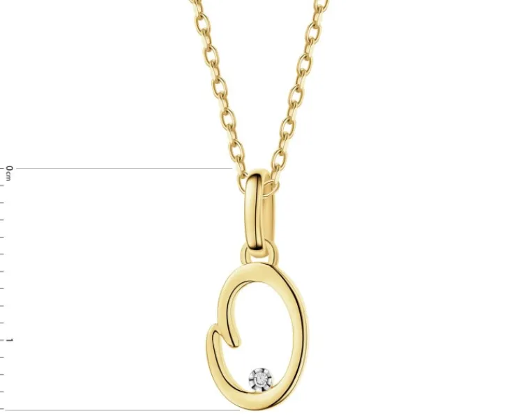 Discount Apart Zawieszka z żółtego złota z diamentem - litera O - 0,003 ct - próba 375
