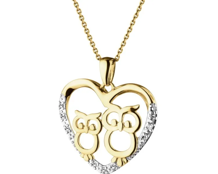Apart Zawieszka z żółtego złota z diamentami - sowy, serce - 0,03 ct - próba 375< Zawieszki