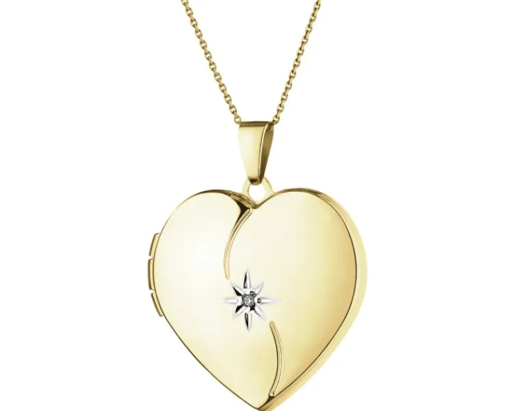 Sale Apart Zawieszka z żółtego złota z diamentem - puzderko - serce - 0,005 ct - próba 585