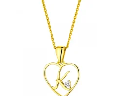 Clearance Apart Zawieszka z żółtego złota z diamentem - litera K, serce - 0,005 ct - próba 375