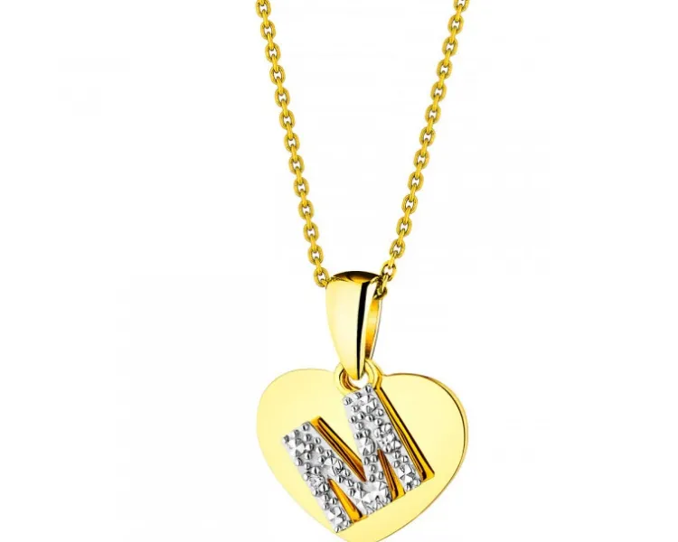Sale Apart Zawieszka z żółtego złota z diamentami - serce, litera M - 0,006 ct - próba 375