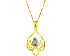 Clearance Apart Zawieszka z żółtego złota z diamentem i topazem London Blue - kwiat lotosu - próba 585