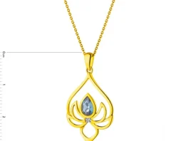 Clearance Apart Zawieszka z żółtego złota z diamentem i topazem London Blue - kwiat lotosu - próba 585