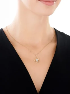 Clearance Apart Zawieszka z żółtego złota z diamentem i topazem London Blue - kwiat lotosu - próba 585