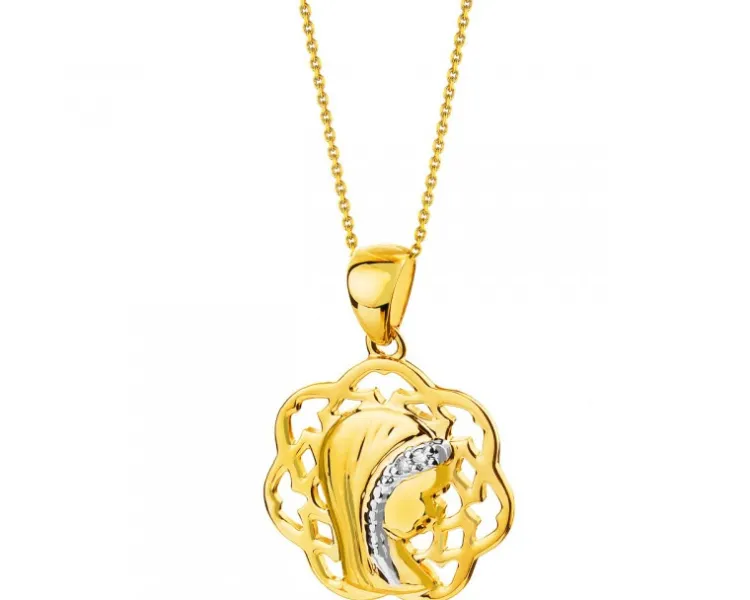 Apart Zawieszka z żółtego złota z diamentami - medalik Matka Boska - 0,006 ct - próba 375< Zawieszki