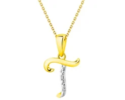 Apart Zawieszka z żółtego złota z diamentami - litera T - 0,003 ct - próba 375< Zawieszki
